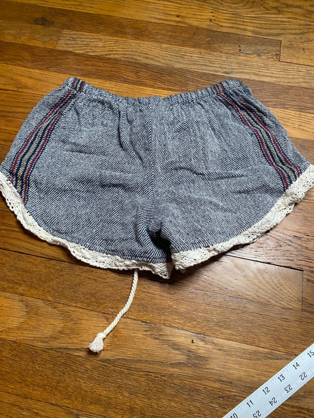 Beach Freedom Medium Icon Shorts Navy Stripe Crochet Trim Boho Lightweight - Picture 8 of 8